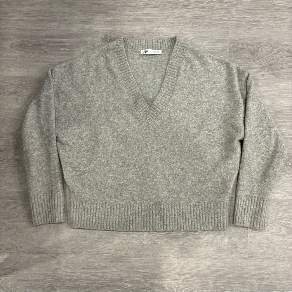 Zara Gray V-Neck Sweater